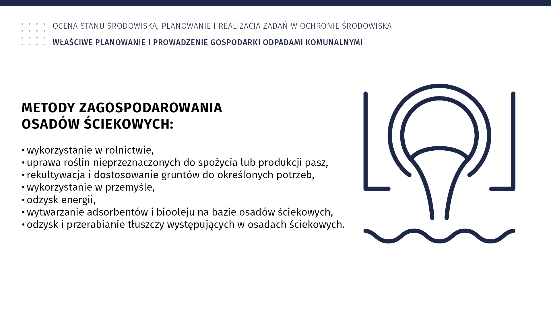 Plansza pt., „Metody zagospodarowania osadów ściekowych”.