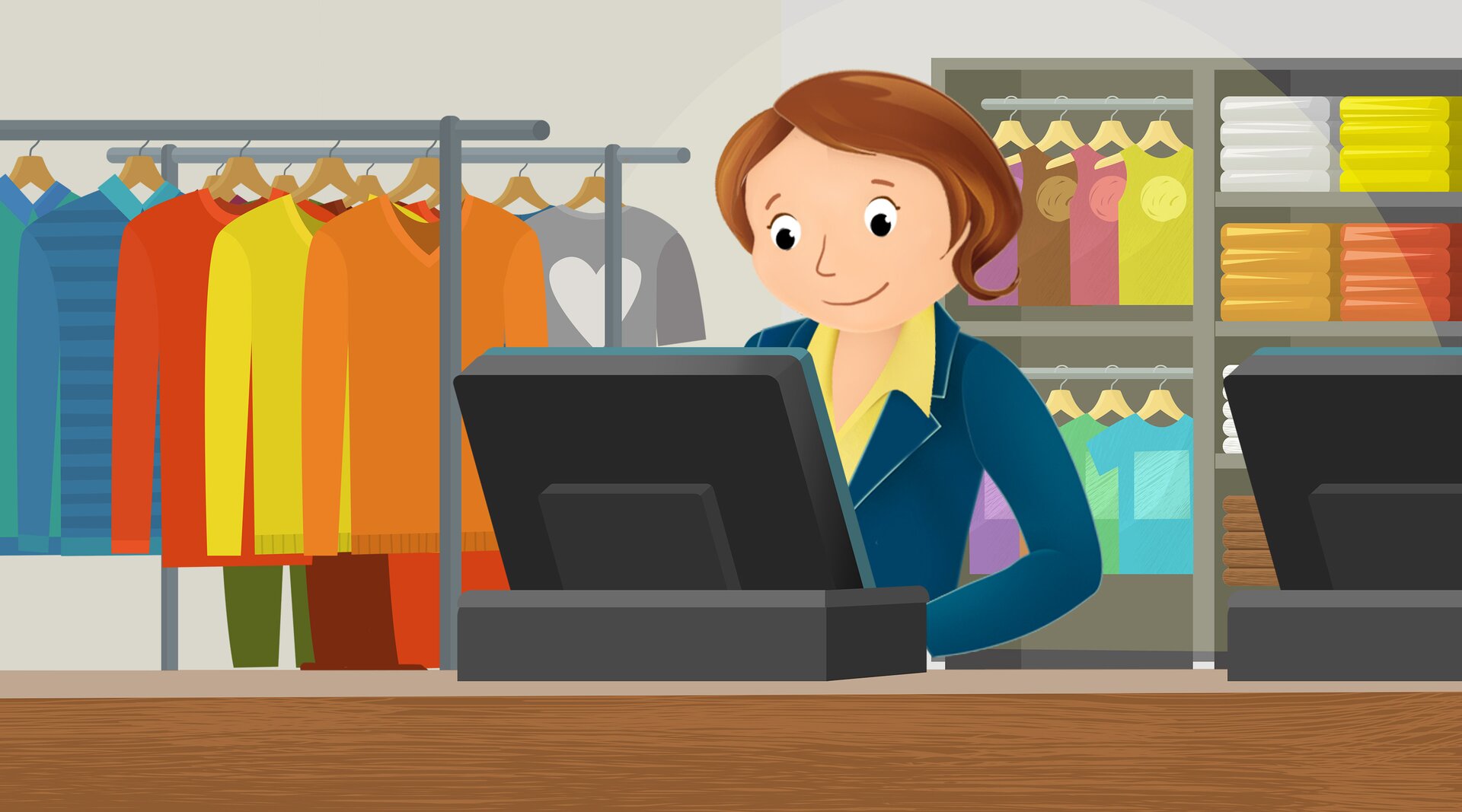Ilustracja przedstawia sprzedawczynię.