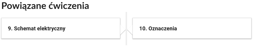 Grafika przedstawia widok przykładowych przycisków ćwiczeń powiązanych z danym multimedium. Przyciski mają formę prostokątnego panelu opatrzonego numerem oraz tytułem.