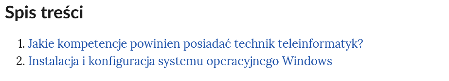 Ilustracja przedstawia spis treści do pierwszej sekcji zawierającej multimedia. W spisie znajdują się dwa punkty, nawigujące do poszczególnych części.