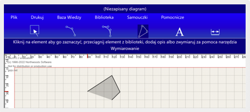 Ilustracja przedstawia okno z dostępnymi ustawieniami. Zaznaczona jest opcja rysowanie kształtu i narysowany trapez.