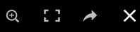 Grafika przedstawia panel opcji w widoku przeglądania przykładowego zdjęcia. Na panelu znajduje lupa ze znakiem plus, symbol pełnego ekranu, strzałka w prawo oraz znak x.