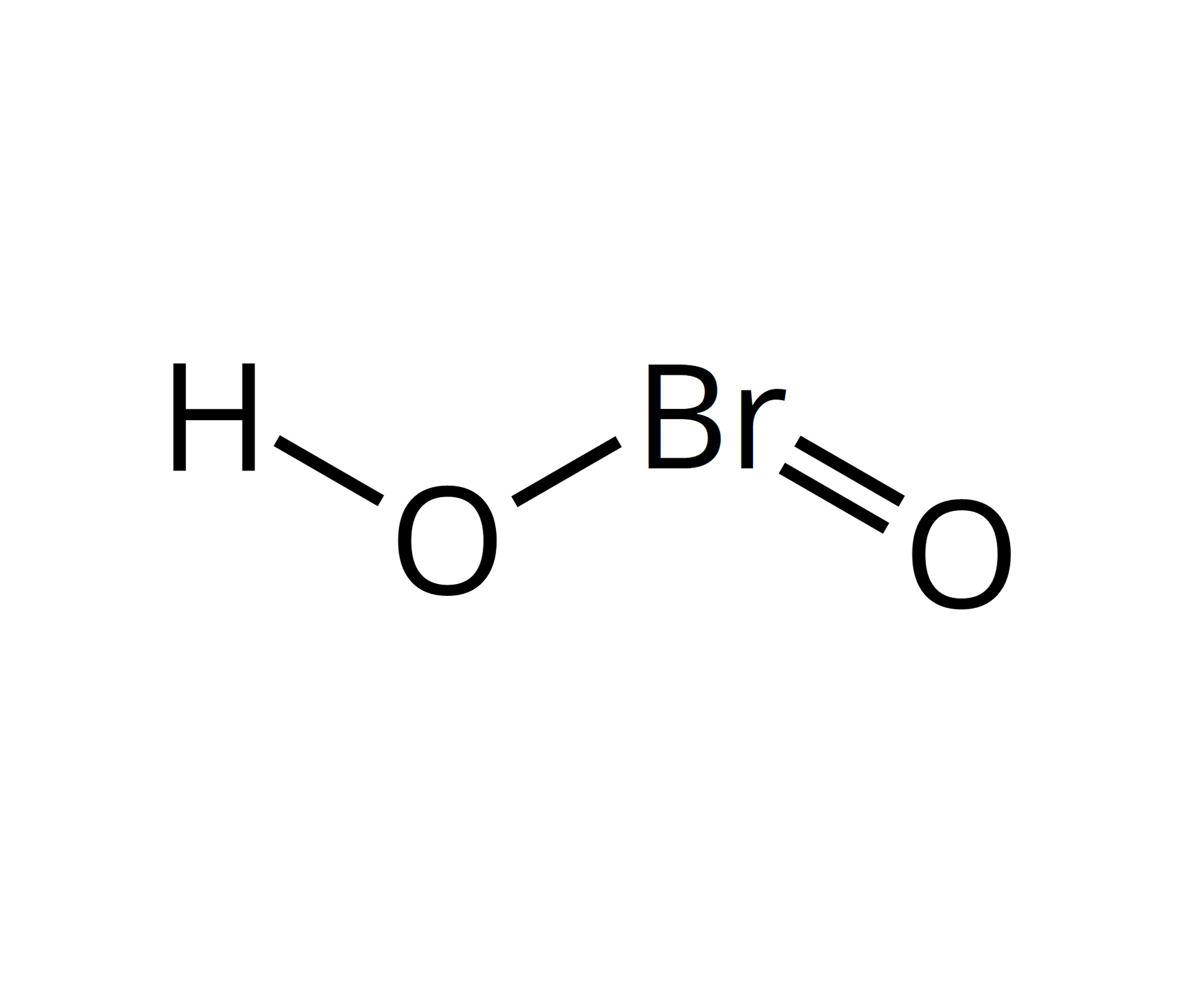 Ilustracja przedstawia wzór: atom bromu łączy się wiązaniem podwójnym z atomem tlenu oraz wiązaniem pojedynczym z atomem tlenu połączonym z atomem wodoru. 