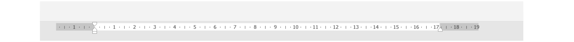 Zrzut ekranu przedstawia linijkę w edytorze tekstowym. Po lewej i prawej stronie dwu-centymetrowe szare odcinki oznaczają marginesy dokumentu. Z linijki możemy odczytać, że obszar roboczy dokumentu w tym przypadku ma 17 cm.