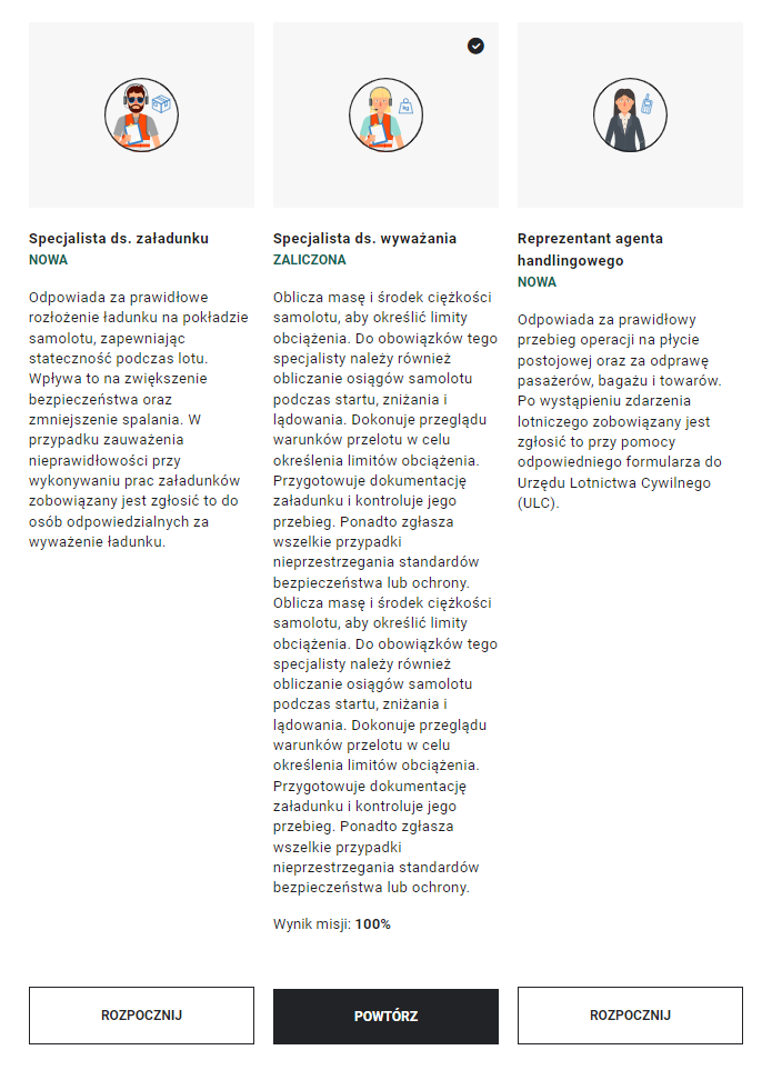 Ekran gry w przypadku zaliczenia jednej z misji.