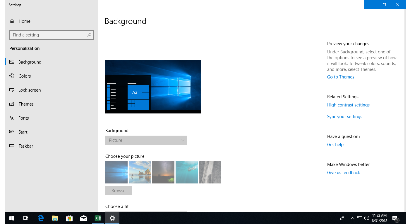 Ilustracja przedstawia formatkę umożliwiającą zmianę tła pulpitu w systemie Windows 10.