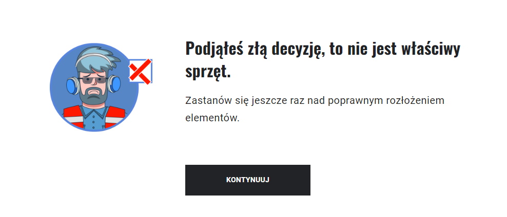 Przykładowy komunikat o błędnej odpowiedzi w grze