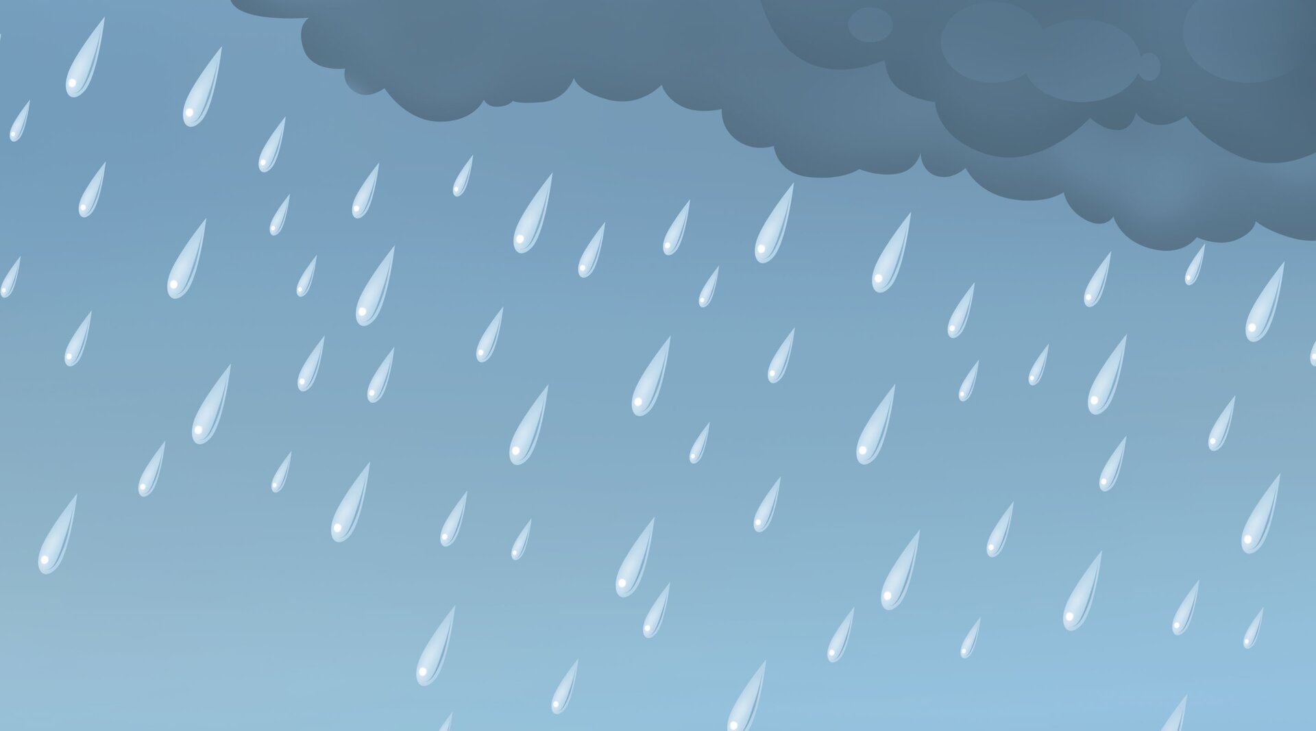 Na ilustracji znajduje się szare niebo i padający deszcz.