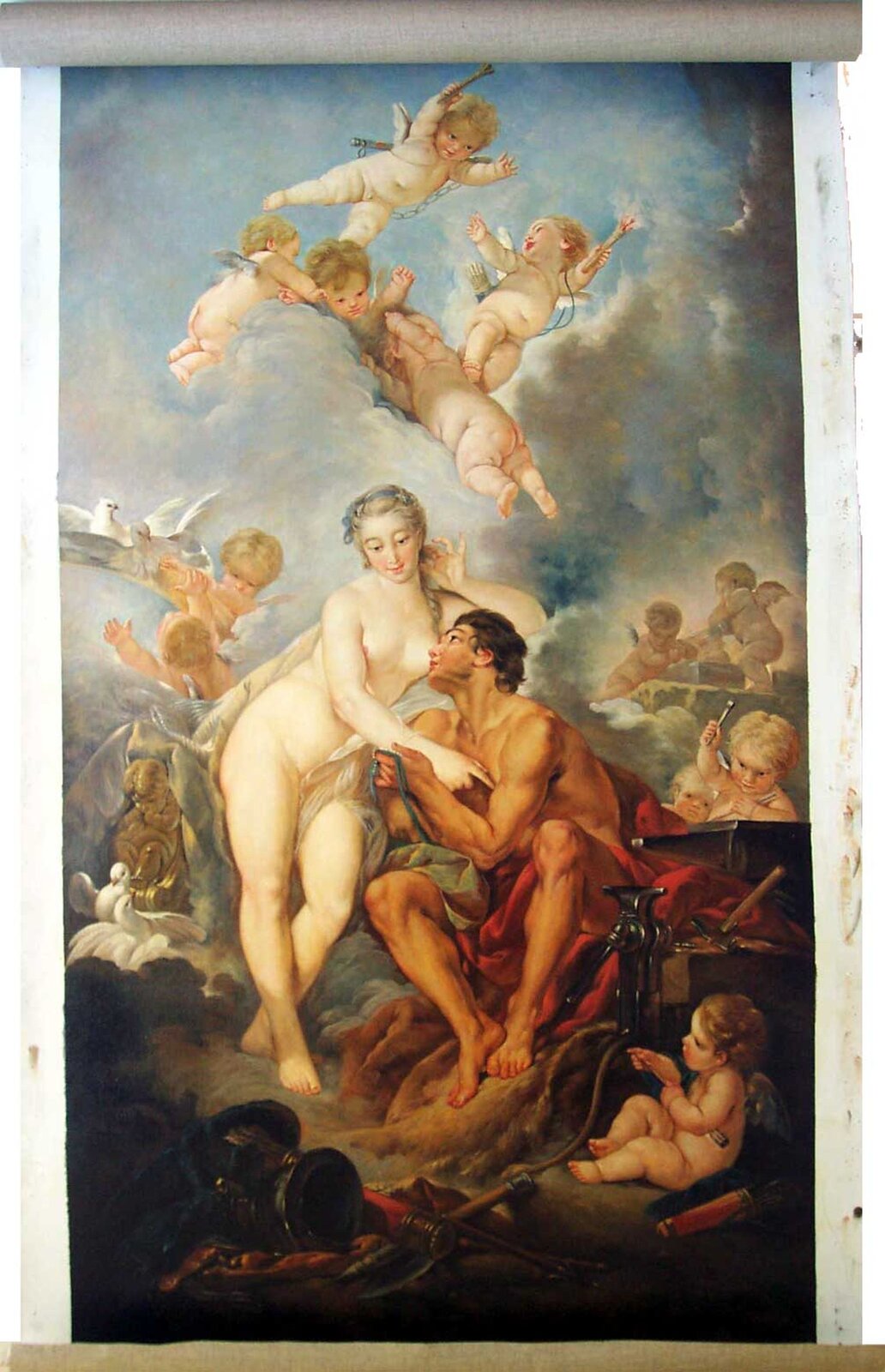 Ilustracja przedstawia obraz „Hefajstos i Afrodyta”. Dzieło prezentuje nagą Afrodytę do której przyszedł Hefajstos. Do okoła ich latają małe amorki.