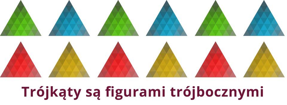 Grafika przedstawia dwa rzędy trójkątów równobocznych. W każdym rzędzie jest po sześć trójkątów.
