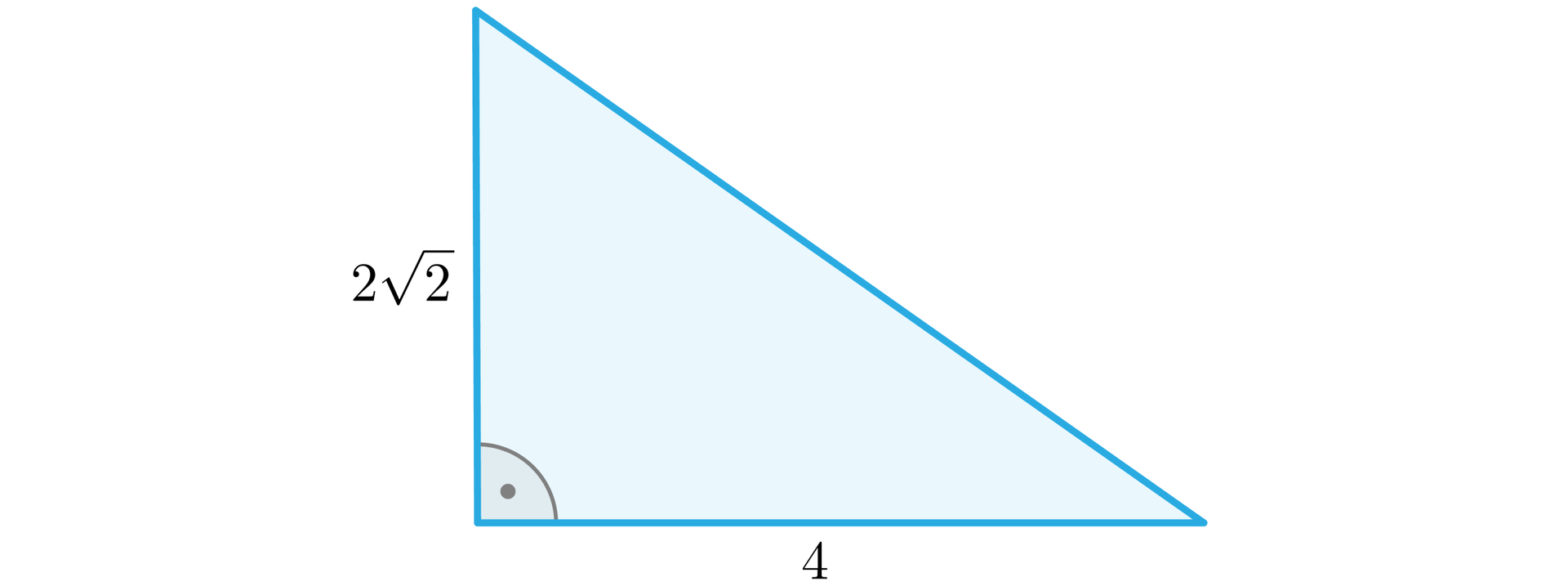 Grafika przedstawia trójkąt prostokątny o przyprostokątnych długości 4 oraz 22.