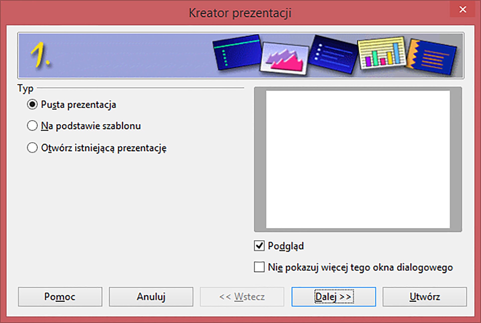 Widok okna kreatora prezentacji - strona 1