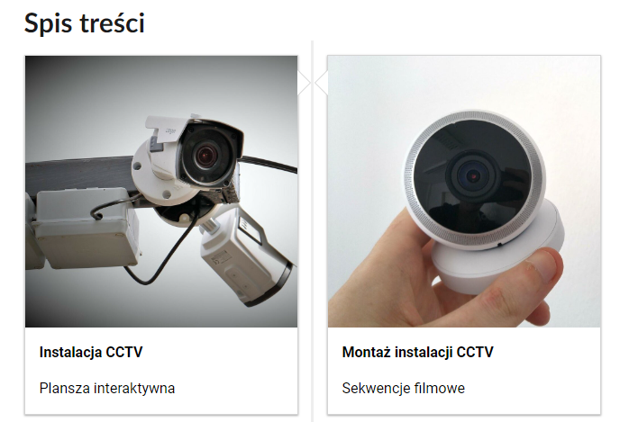 Grafika przedstawia dwa kafelki ze spisu treści. Są umiejscowione obok siebie. Mają prostokątny kształt.