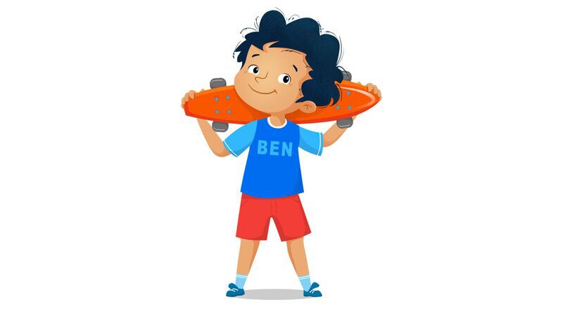 Ilustracja przedstawia chłopca z deskorolką.