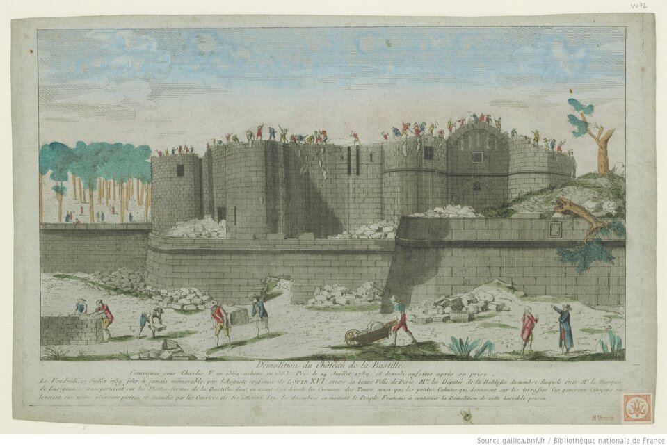 Ilustracja przedstawia fragment wysokiego ceglanego zamku. Na zamku na górze stoją ludzie którzy budują go. Pod zamkiem oraz pod ceglanym murem otaczającym zamek widać sterty cegieł. 