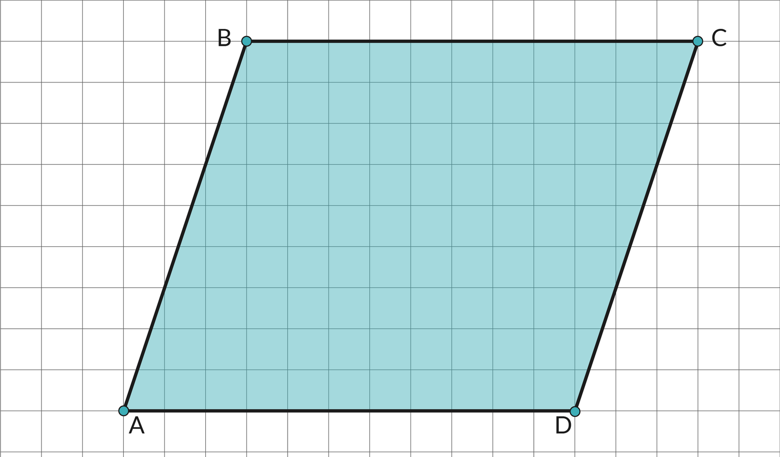 Ilustracja przedstawia równoległobok o wierzchołkach: A, B, C, D.