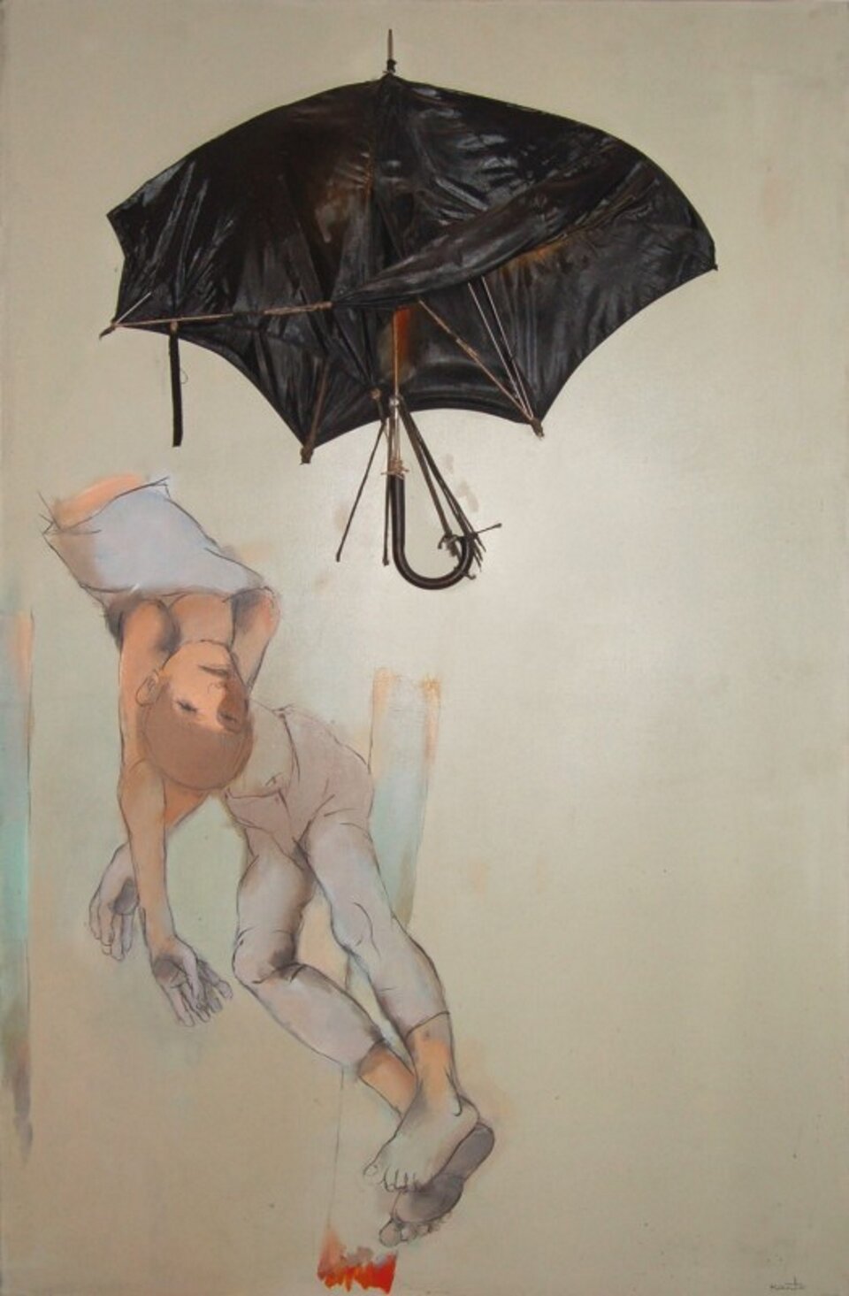 Ilustracja przedstawia obraz pt. „nr 2 Umbrella” autorstwa Tadeusza Kantora. Obraz ukazuje w górnej części czarny, połamany parasol. Poniżej znajduje się szkic chłopca, który jest przepołowiony w pasie. Górna część partii zwrócona jest głową w dół.