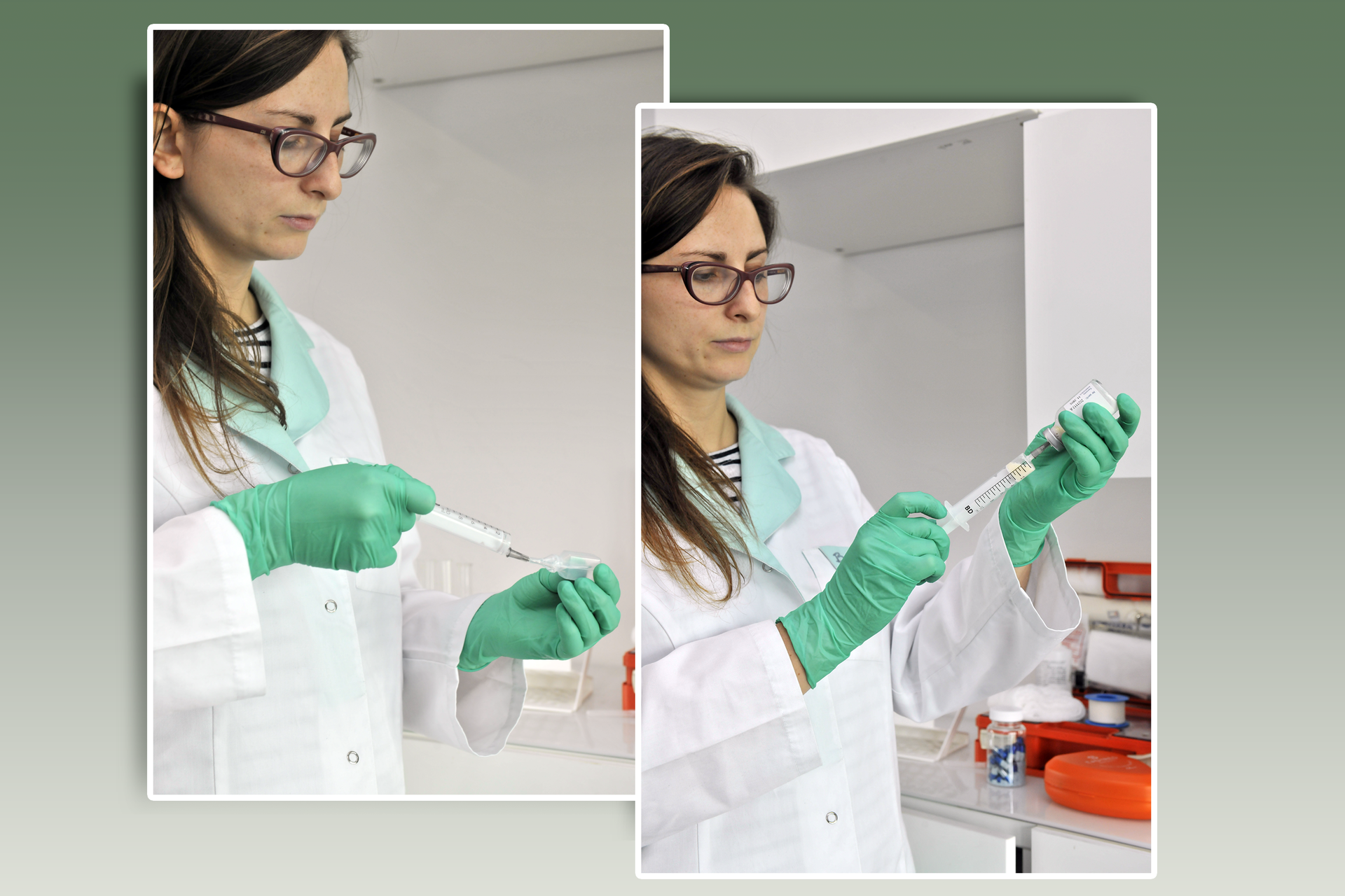 Ilustracja przedstawia lekarkę, która przygotowuje lek do wstrzykiwań, dodając do substancji czynnej rozpuszczalnik obojętny dla organizmu.