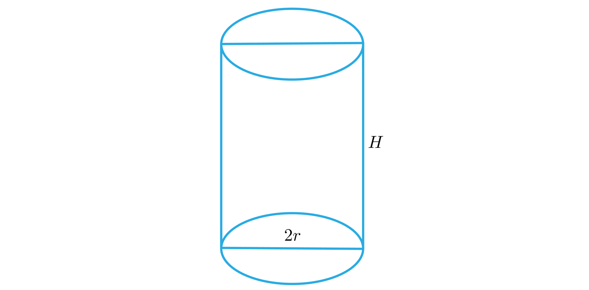 Ilustracja przedstawia walec o wysokości H i o średnicy podstawy równej 2 r.