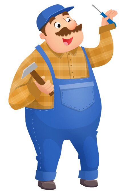 Ilustracja przedstawia majstra ze śrubokrętem 