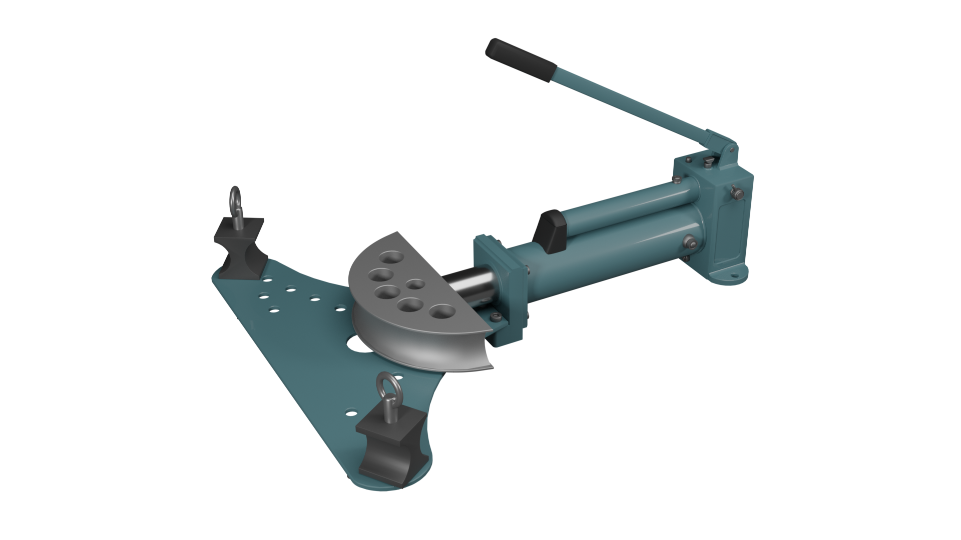 Opis alternatywny dotyczy grafiki przedstawiającej giętarkę hydrauliczną. Jest to narzędzie, które z jednej strony ma wajchę połączoną z płaskim elementem, na którym znajdują się dwa elementy z wypustkami podobnymi do haków. Giętarka hydrauliczna to jeden ze sprzętów hydraulicznych, który wykorzystuje się przy gięciu rur. Przy jego pomocy można też układać pod różnymi kątami media, co można zastosować przy różnych projektach rur.