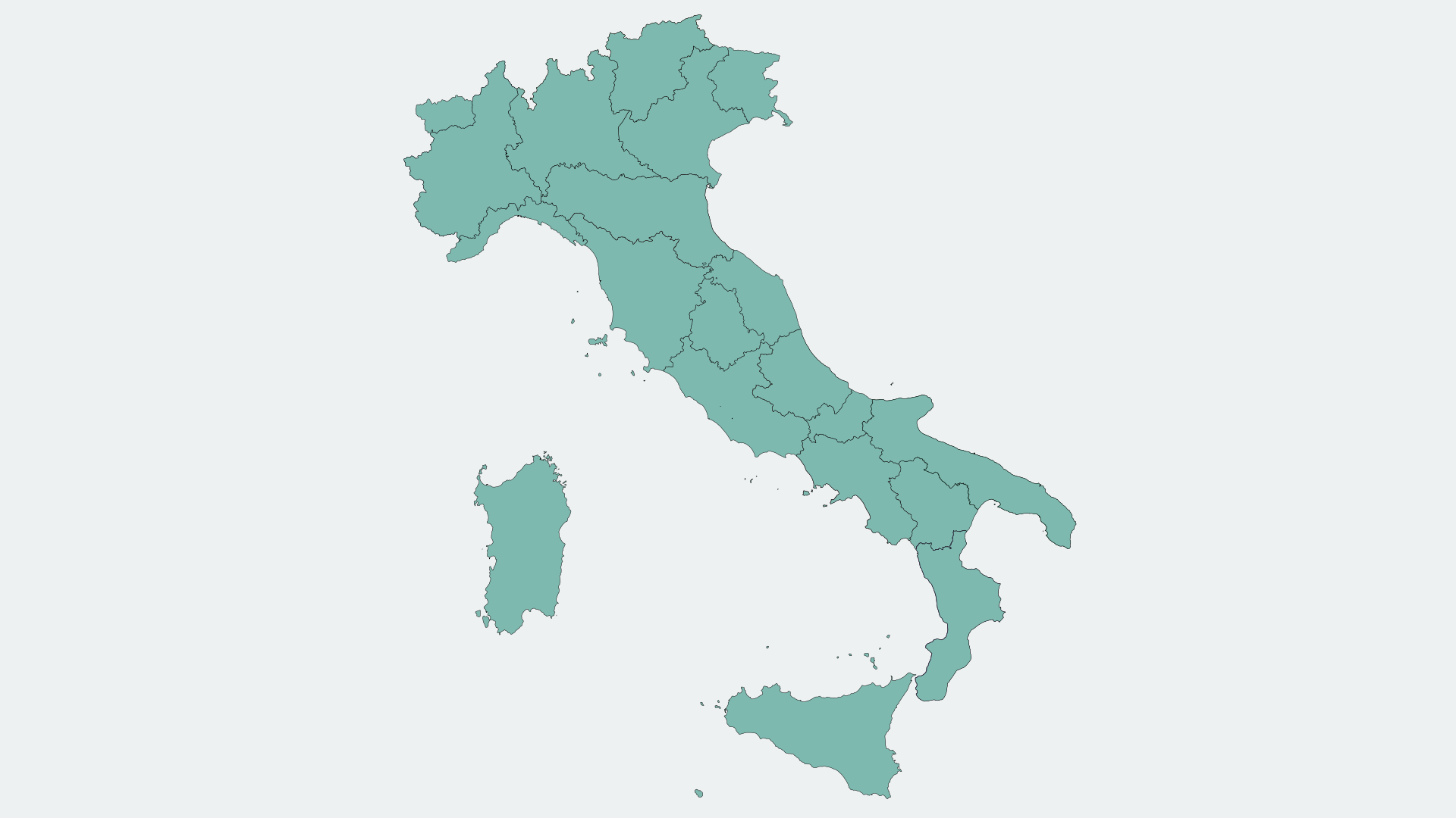 Grafika przedstawia mapę Włoch z podziałem na regiony.