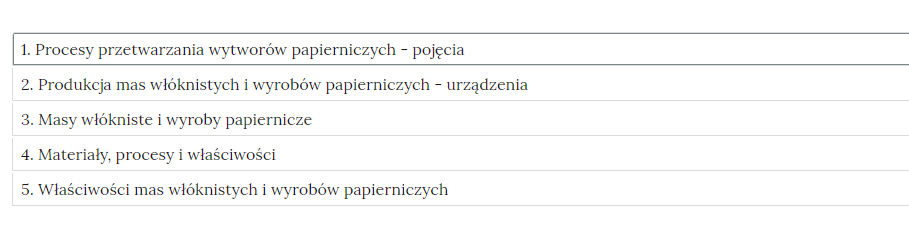 Przykładowy wygląd zakładek zawierających interaktywne materiały sprawdzające