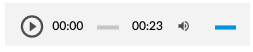 Widok odtwarzacza audio. Z lewej strony znajduje się ikona trójkąta wpisanego w koło - służy do włączenia nagrania. Obok znajduje się informacja o czasie odtworzonego fragmentu - zero minut i zero sekund. Obok jest pasek, dzięki któremu można zaznaczyć konkretny moment nagrania do otworzenia. Po prawej stronie paska znajduje się informacja o całkowitej długości nagrania - dwadzieścia trzy sekundy. W prawej części odtwarzacza znajduje się ikona głośnika służąca do wyłączenia/włączenia dźwięku oraz pasek, na którym można ustawić odpowiedni poziom głośności.
