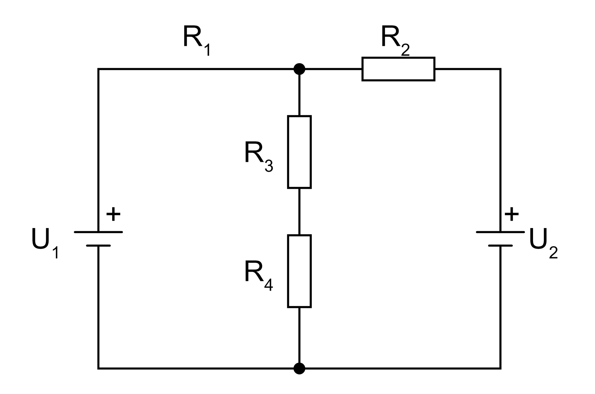 Ilustracja przedstawia schemat obwodu elektrycznego z jednym źródłem napięcia 