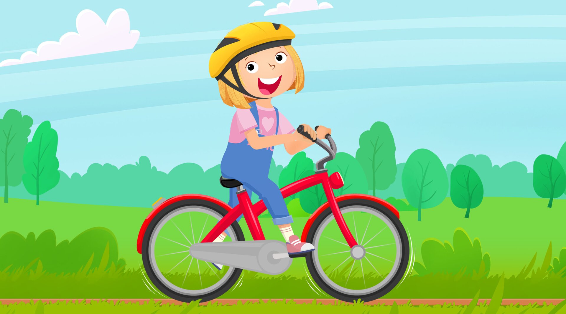 Na ilustracji znajduje się dziewczynka, która jedzie rowerem.