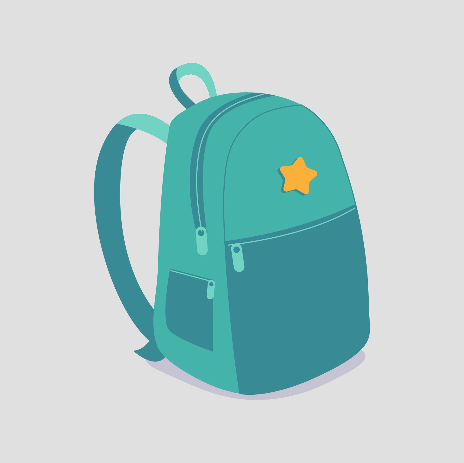 Ilustracja przedstawia niebieski plecak z żółtą gwiazdeczką z przodu. 