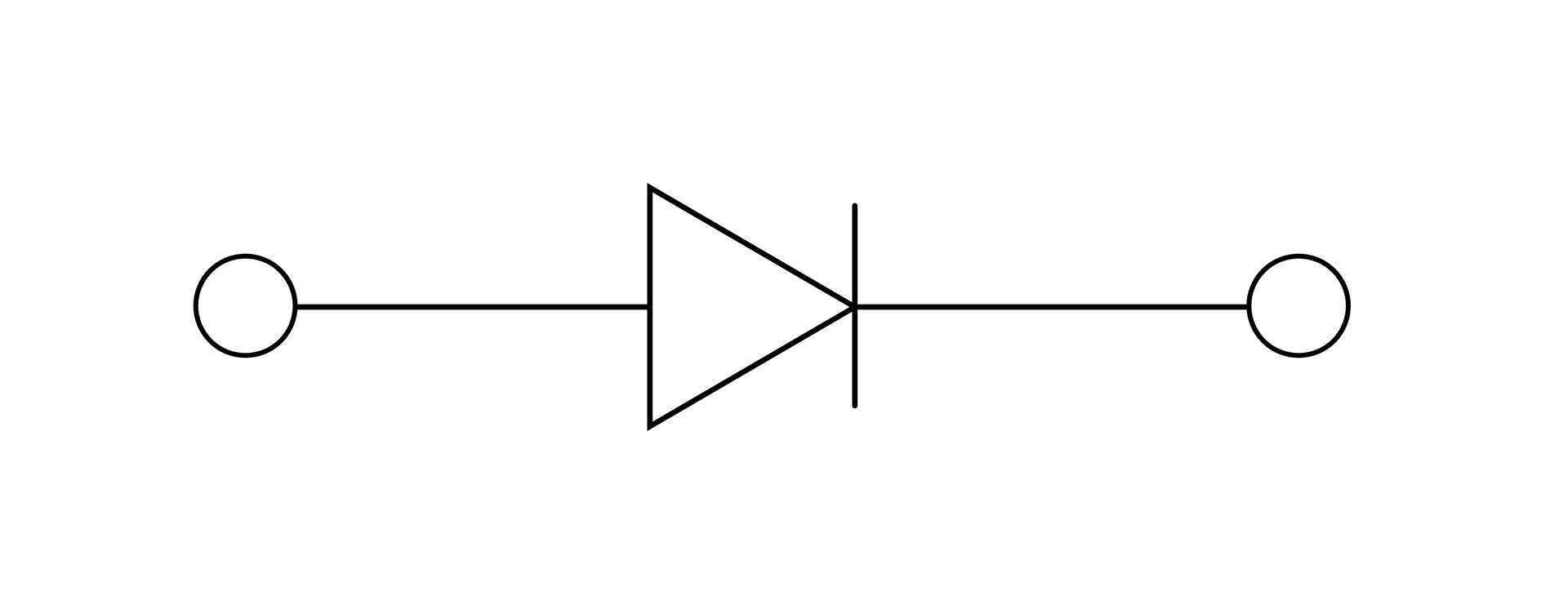 Ilustracja przedstawia symbol diody prostowniczej. Jest to trójkąt równoboczny z pionową linią przy dziobie.