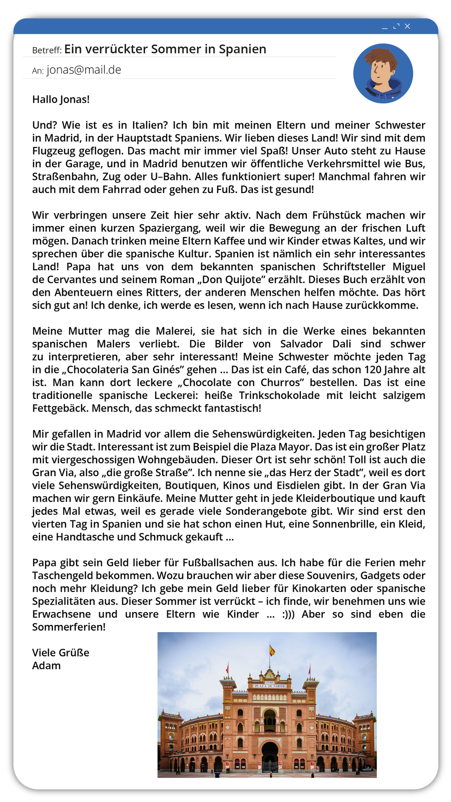 Ilustracja przedstawia wiadomość e‑mail. Transkrypcja dostępna poniżej.