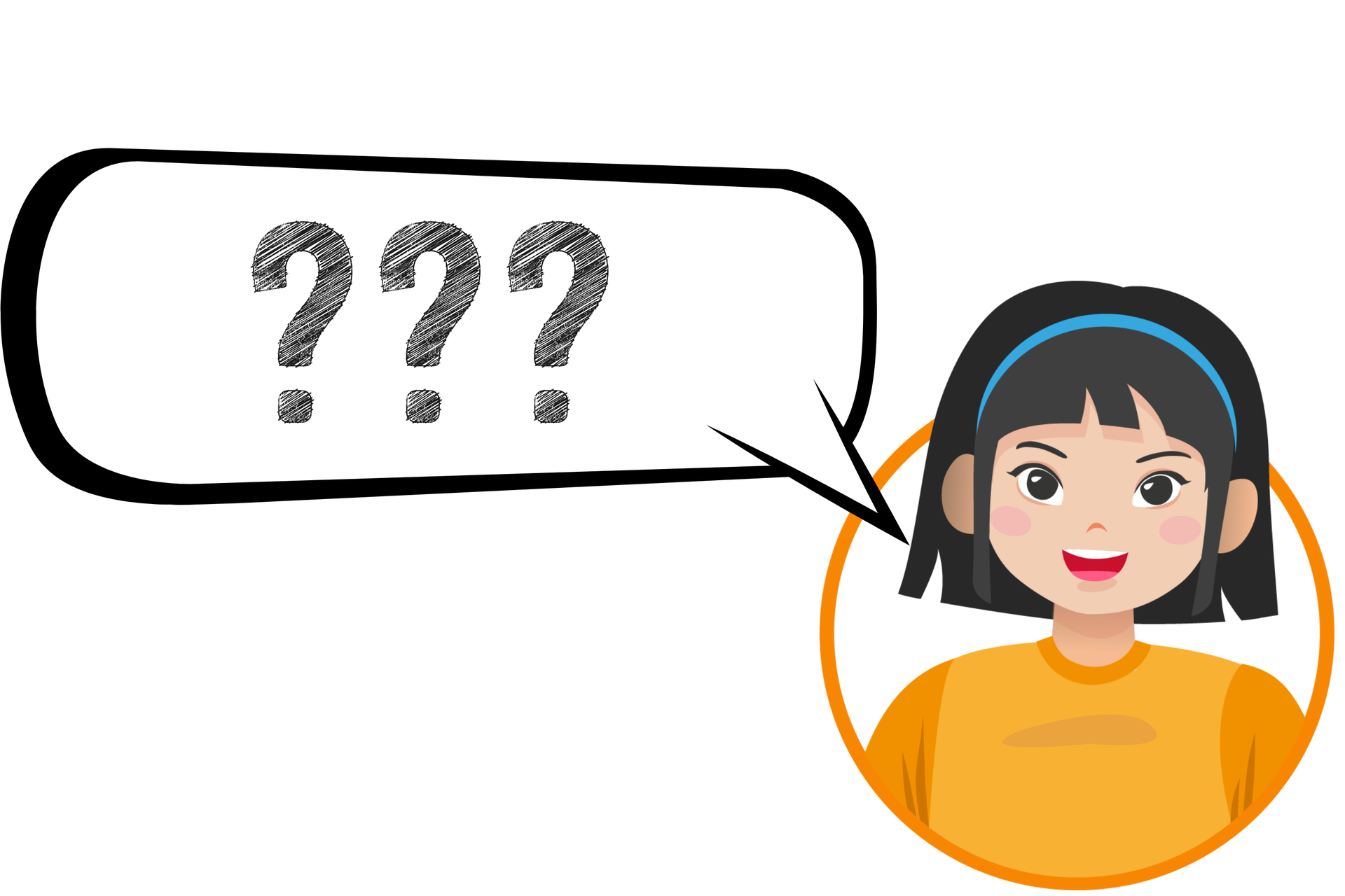 Ilustracja przedstawia twarz dziewczynki w żółtej koszulce oraz chmurkę z trzema znakami zapytania.
