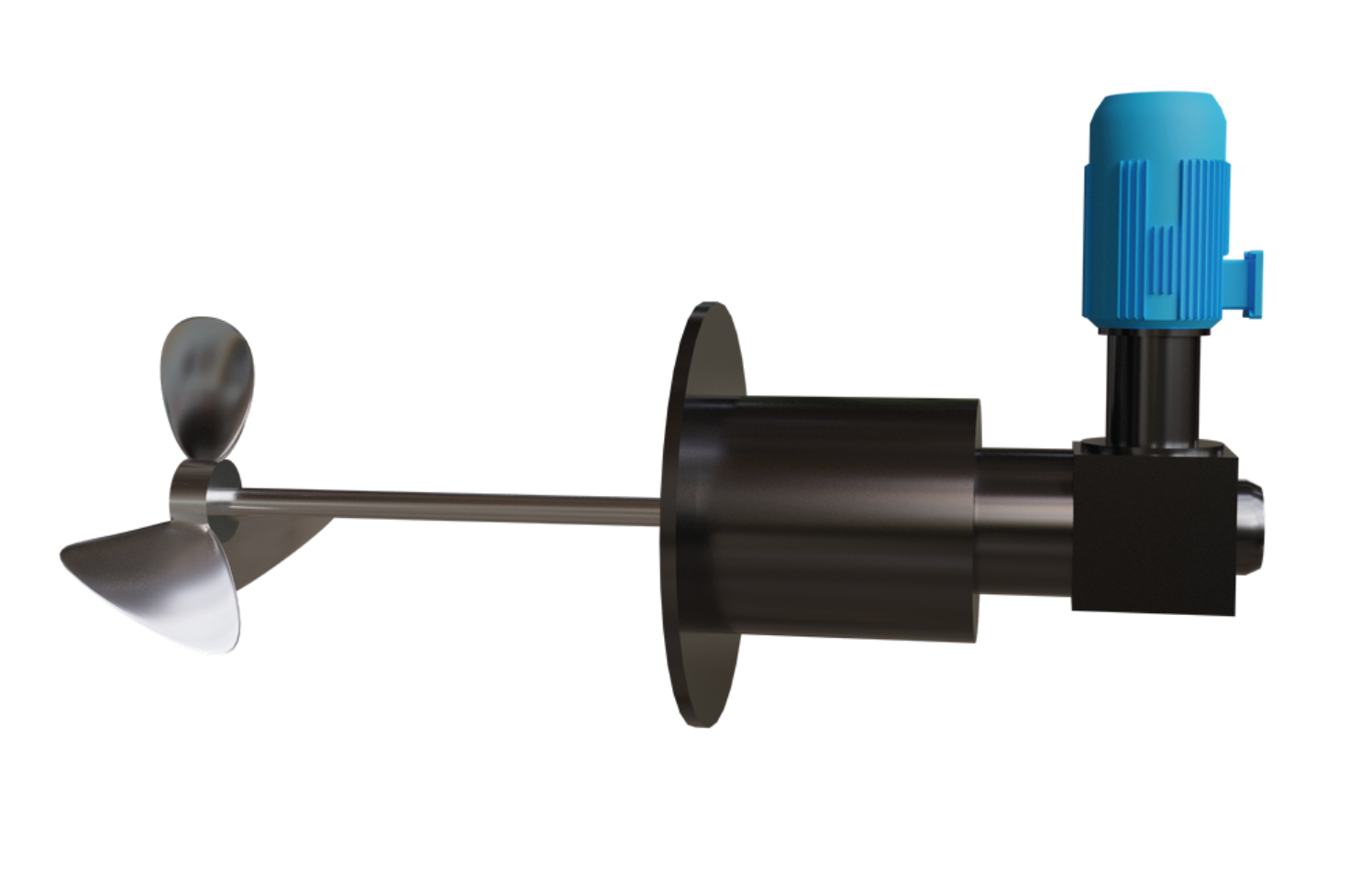 Ilustracja przedstawia poziomy wałek. W jednej części widoczna jest rączka i okrągła tarcza osłaniająca mieszającego. W drugiej części wałka widoczne jest mieszadło, ma postać wygiętej blaszki.