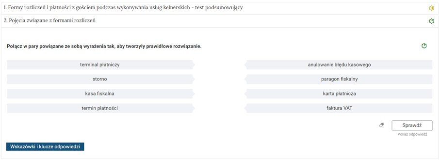 Grafika przedstawia widok pojedynczego zadania z interaktywnego materiału sprawdzającego, na prawo od nazwy zadania widnieje ikonka informująca o poziomie trudności zadania.