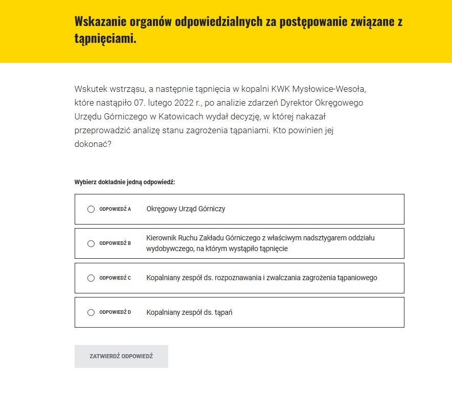 Przykładowe zadanie jednokrotnego wyboru