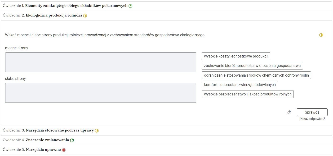 Zdjęcie przedstawia przykładowe ćwiczenie w harmonii. Zostało wybrane ćwiczenie drugie. Ekologiczna produkcja rolnica. Poniżej znajduje się treść zadania. 