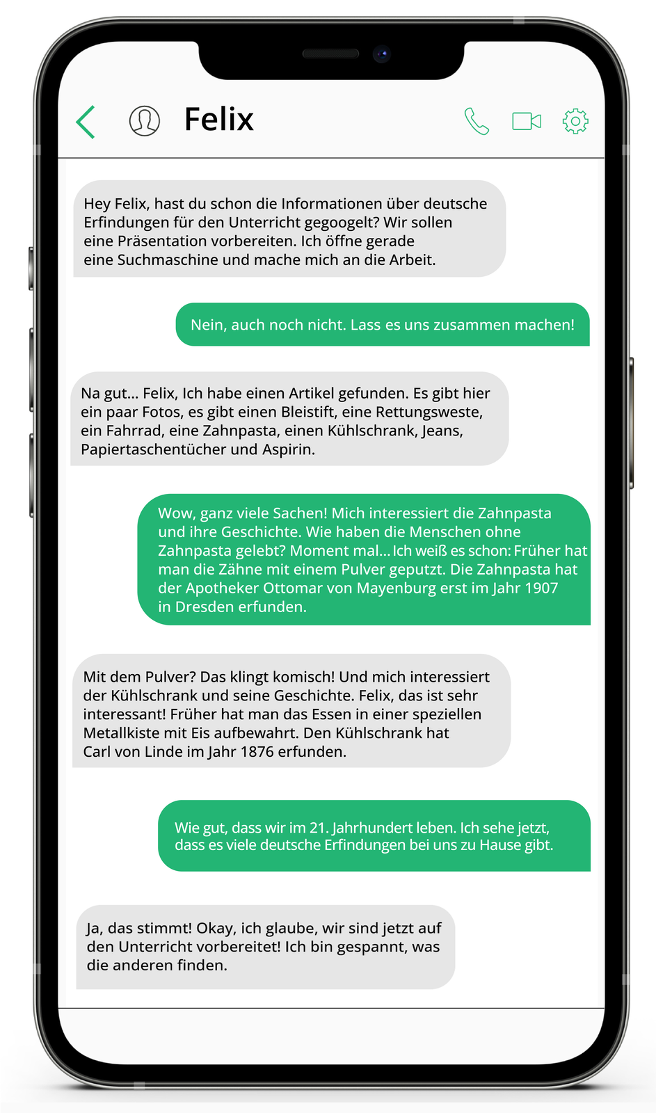 Ilustracja przedstawia wymianę wiadomości smsowych z Feliksem. Transkrypcja wiadomości dostępna jest poniżej.