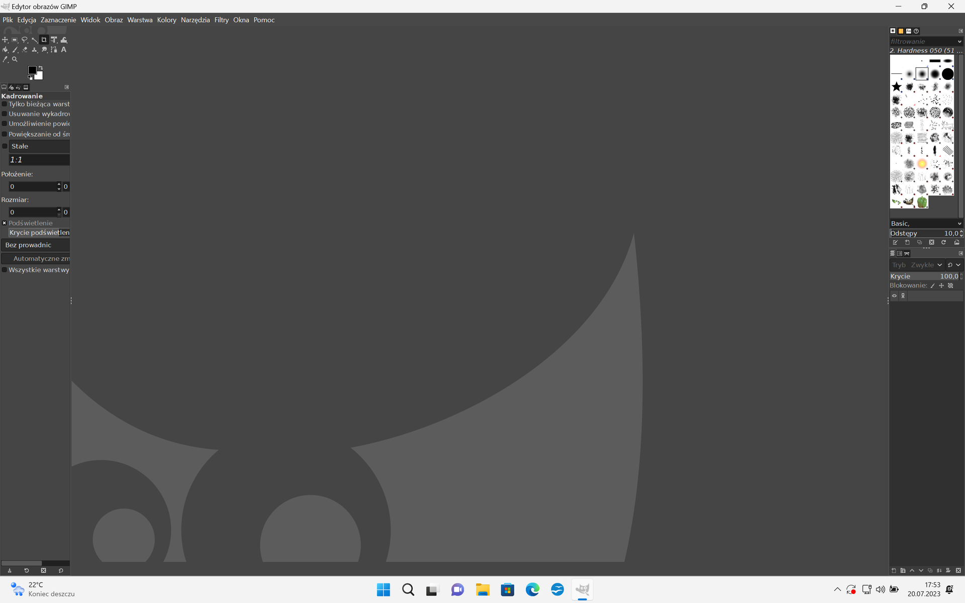 Ilustracja przedstawia okno programu edytora obrazów GIMP. W dolnej części umieszczono grafikę przedstawiającą kombinację klawiszy Ctrl oraz V.