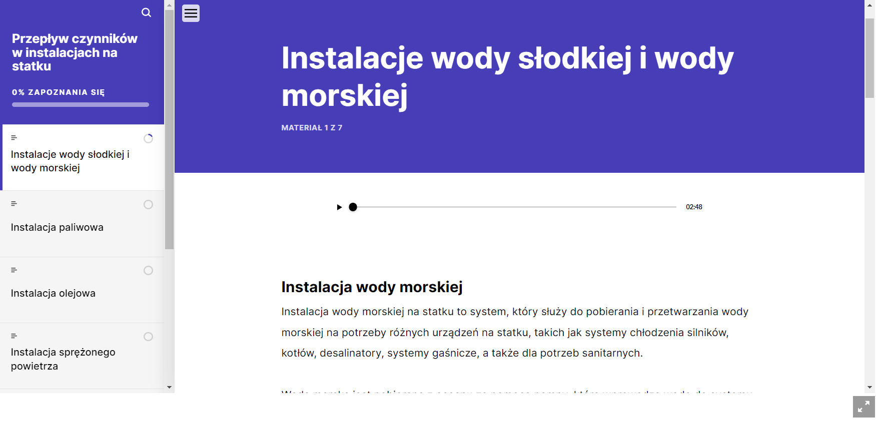 Grafika przedstawia przykładowy ekran atlasu. Z lewej strony znajduje się wąski panel z tytułem atlasu i lupką, umożliwiającą wyszukiwanie treści. Poniżej znajduje się spis treści. Obok po prawej stronie znajduje się szerokie okno z treścią atlasu. Pod tytułem danej strony widoczny jest odtwarzacz audio. Kliknięcie na niego umożliwia odsłuchanie tekstu znajdującego się na danej stronie. W dolnym prawym rogu znajduje się kwadratowa ikona pozwalająca na wyświetlenie atlasu na pełnym ekranie.