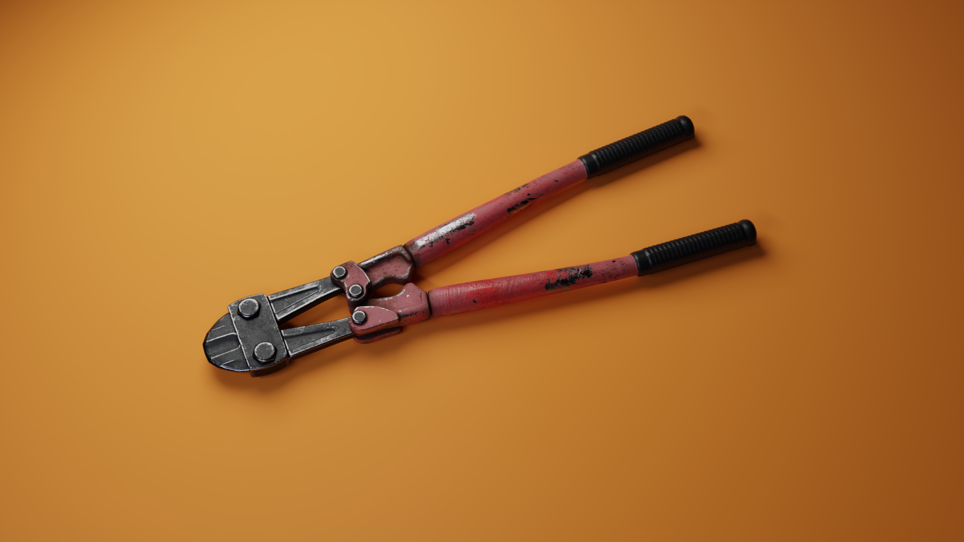 Zdjęcie przedstawia czerwone nożyce zbrojarskie na pomarańczowym tle.