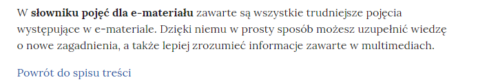 Zdjęcie przedstawia fragment tekstu, a pod nim link przekierowujący do spisu treści w przewodniku dla uczącego się