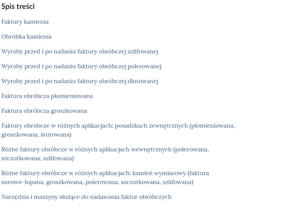 Ilustracja przedstawia przykładowy wygląd spisu treści galerii zdjęć.