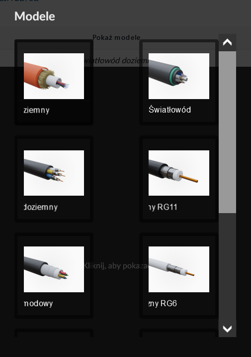Ilustracja przedstawia okno wyboru modeli. Modele położone są w dwóch pionowych rzędach po dwa w jednym. Pod miniaturami wizualizacji znajdują się podpisy.