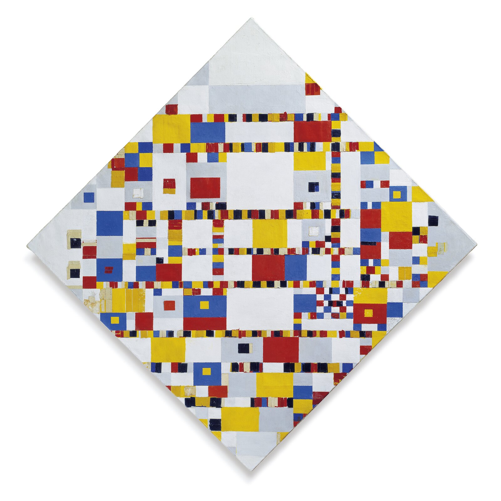 Ilustracja przedstawia obraz Pieta Mondriana pt. „Victory Boogie Woogie”. Płótno jest podzielone na dużą liczbę kwadratów. Artysta wykorzystał głównie barwę żółtą, niebieską i czerwoną. 