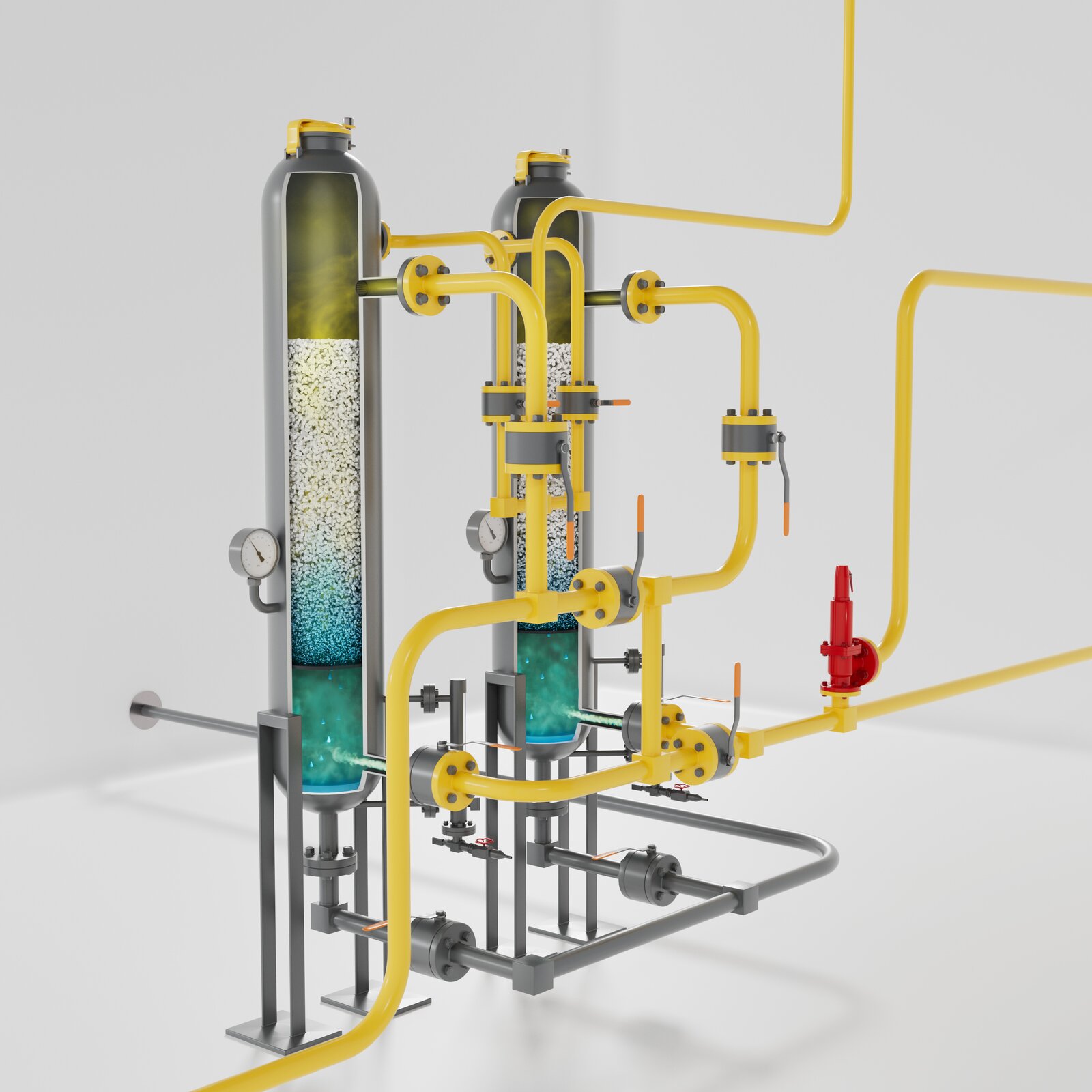 Istalacja do osuszania gazu ziemnego metodą adsorpcyjną.