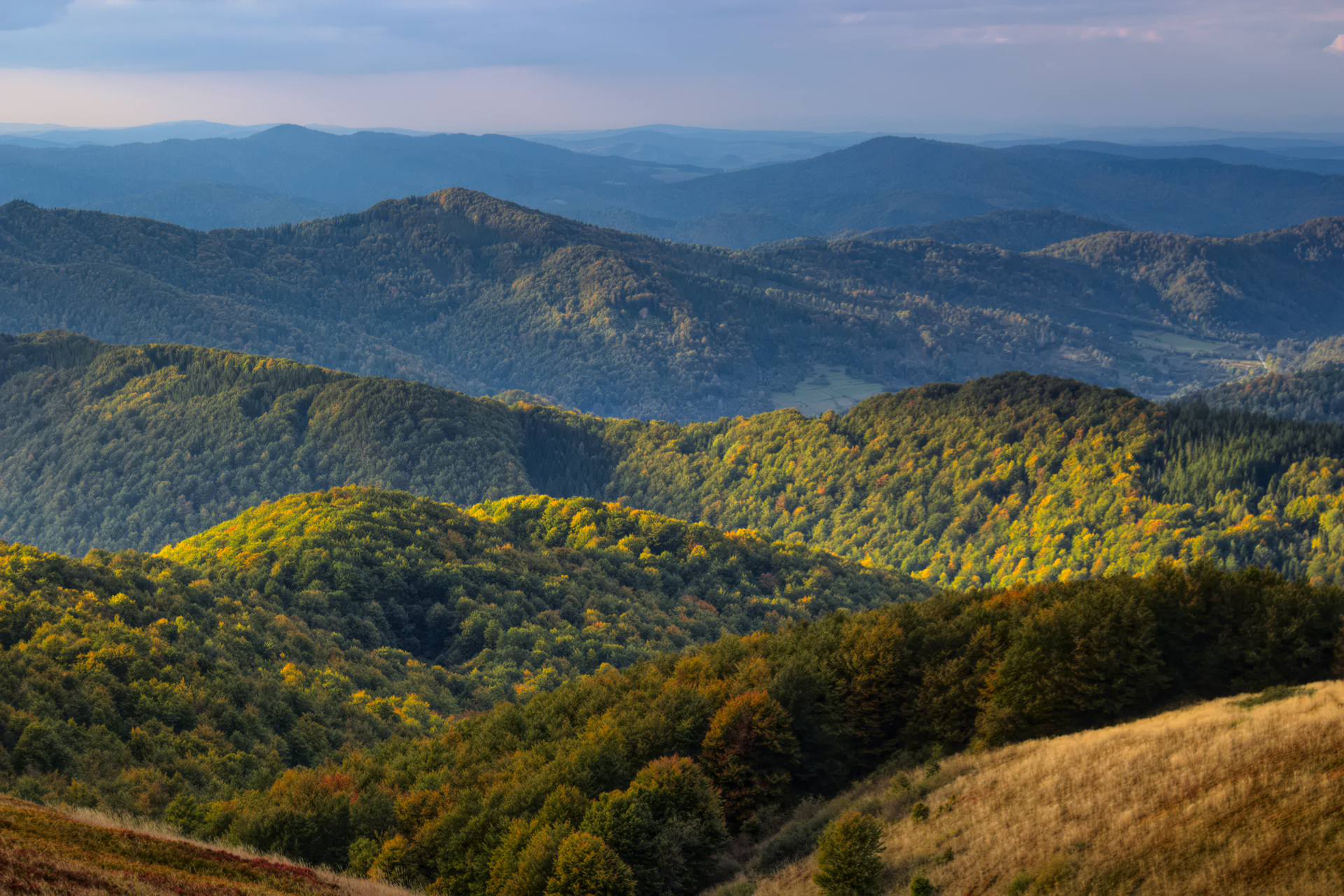 Na zdjęciu rozległy teren, na którym znajdują się rozległe łańcuchy zalesionych wzniesień.