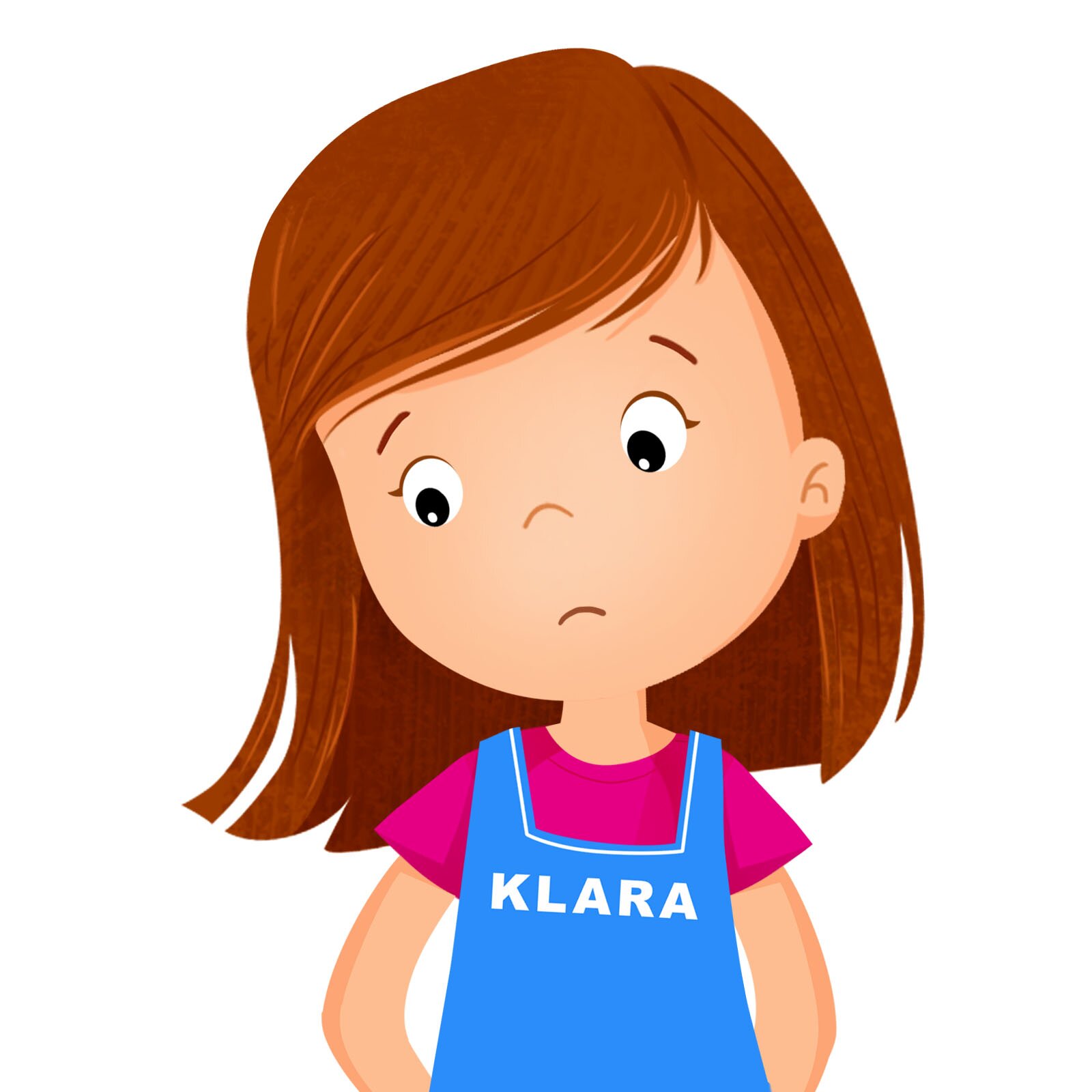 Ilustracja przedstawia smutna dziewczynkę o imieniu Klara.
