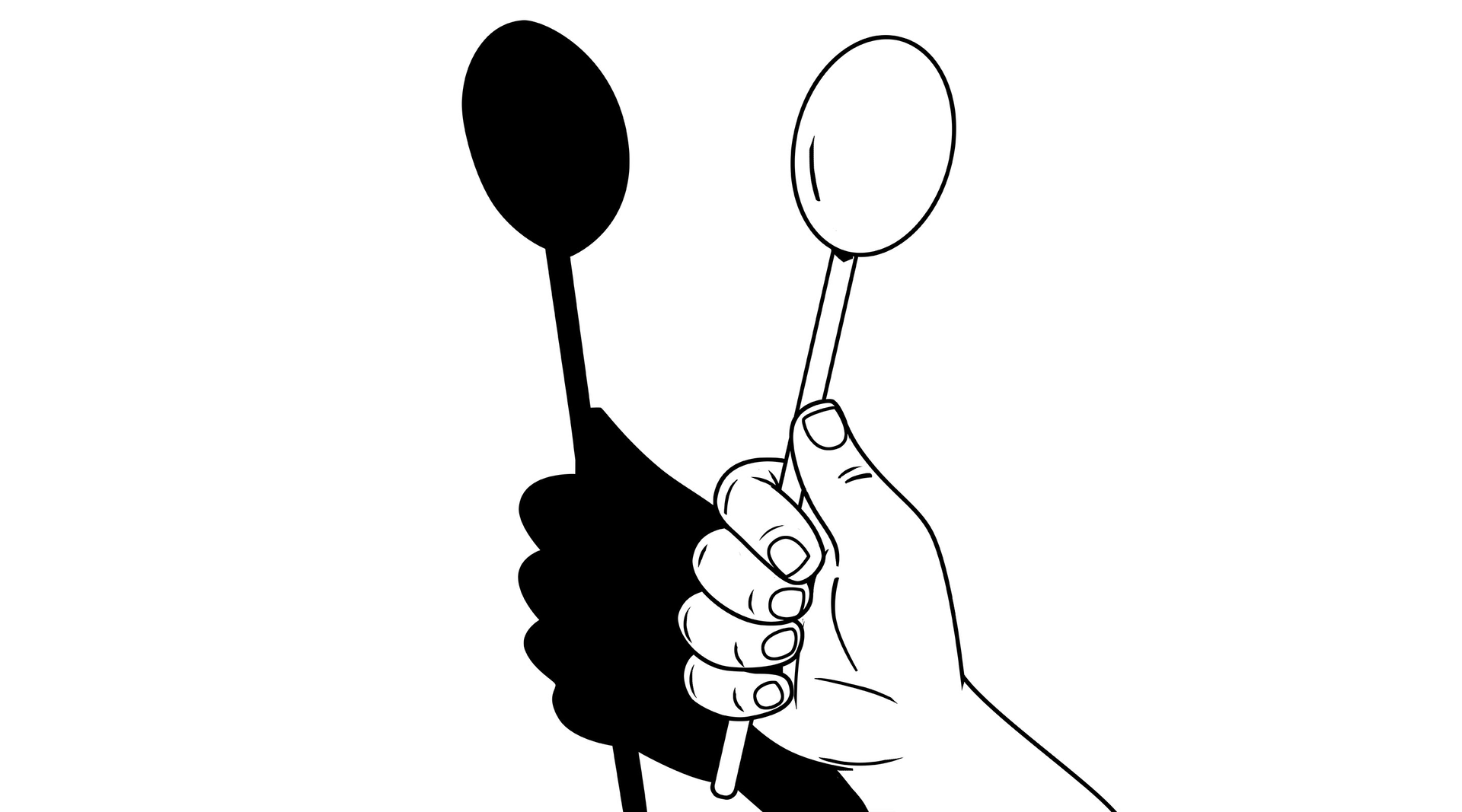 Ilustracja przedstawia dłoń trzymającą łyżkę. Rzuca cień na ścianie.
